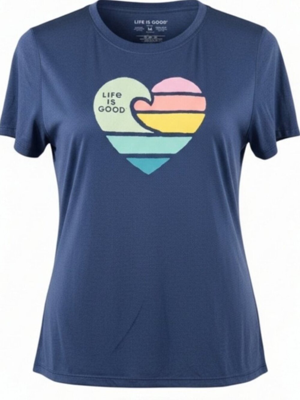 Life Is Good SZ M Active Short Sleeve Clean Wave Heart Graphic Dark Blue Tee